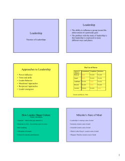 Leadership Leadership Approaches to Leadership