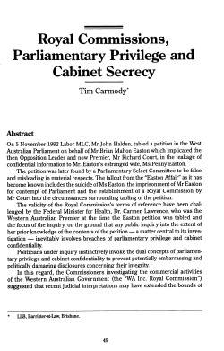 Royal Commissions, Parliamentary Privilege and Cabinet Secrecy