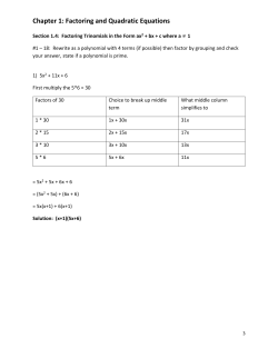 Chapter 1: Factoring and Quadratic Equations