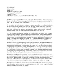 ELEC-GG2510 Critic Vs. Clich&eacute; Spring 2017 Ben Ratliff (bpr212