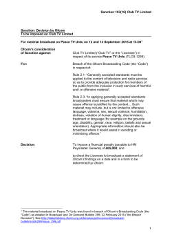Decision by Ofcom - Peace TV (Club TV Ltd)