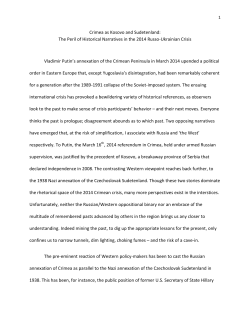 Crimea as Kosovo and Sudetenland: The Peril of