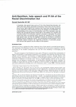 Anti-Semitism, hate speech and Pt IIA of the Racial Discrimination Act