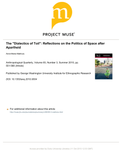 "Dialectics of Toil": Reflections on the Politics of Space after Apartheid