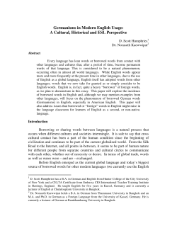 Germanisms in Modern English Usage: A Cultural, Historical and