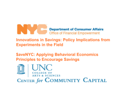 Innovations in Savings: Policy Implications from g y p Experiments in