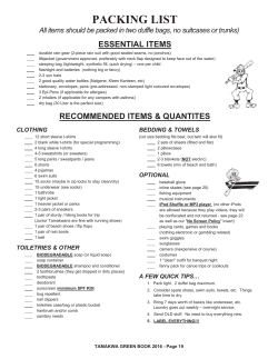 packing list - Camp Tamakwa