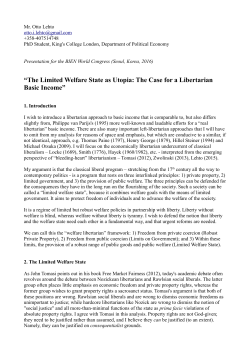 Otto Lehto &ndash; The Limited Welfare State as Utopia &ndash; The Case for a