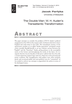 The Double Man: WH Auden`s Transatlantic Transformation