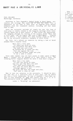 Mary Had a Univocalic Lamb - Digital Commons @ Butler University