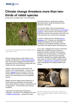 Climate change threatens more than two-thirds of rabbit
