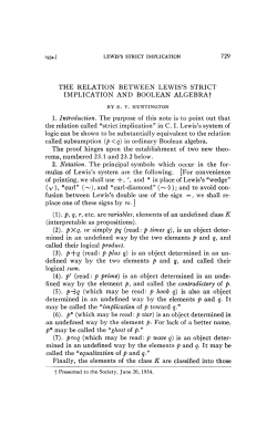 729 THE RELATION BETWEEN LEWIS`S STRICT IMPLICATION