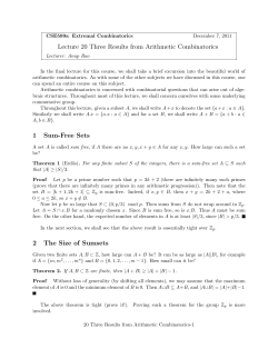 Lecture 20 Three Results from Arithmetic Combinatorics 1 Sum