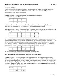 Math 2524: Activity 3 (Excel and Matrices, continued) Fall