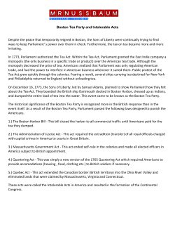 Boston Tea Party and Intolerable Acts