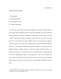 1 Rachel Barney Gorgias: Encomium of Helen I. The Argument II