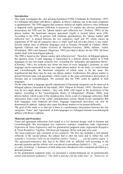 The &bdquo;Tree Pruning Hypothesis&ldquo; (TPH) for Broca`s Aphasia in