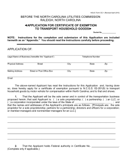 Application for Certificate of Exemption to Transport Household Goods