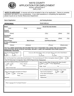HAYS COUNTY APPLICATION FOR EMPLOYMENT