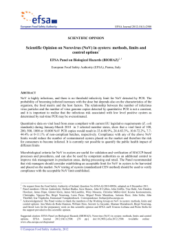 Scientific Opinion on Norovirus (NoV) in oysters: methods, limits and