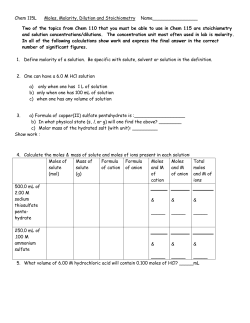Chem 115L Moles, Molarity, Dilution and Stoichiometry