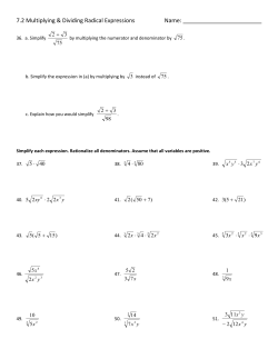 7.2 Multiplying Dividing Radical Expressions Worksheet