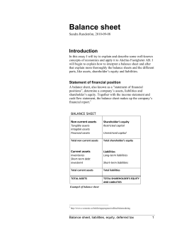 Balance Sheet, Liabilities, Shareholders Equity