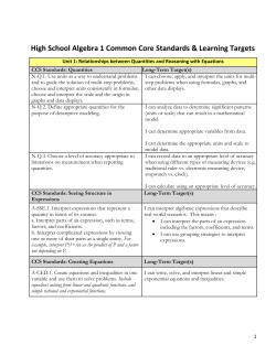 High School Algebra I Standards and Learning Targets