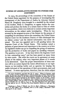 Power of Legislative Bodies to Punish for Contempt