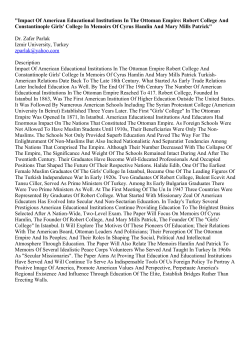 "Impact Of American Educational Institutions In The Ottoman Empire