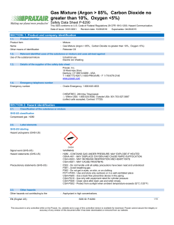 Gas Mixture (Argon > 85%, Carbon Dioxide, no greater than 10