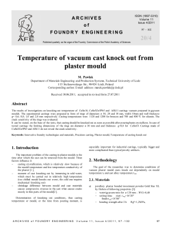Temperature of vacuum cast knock out from plaster mould