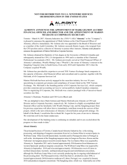 Almonty Announces The Appointment Of Mark Gelmon As Chief