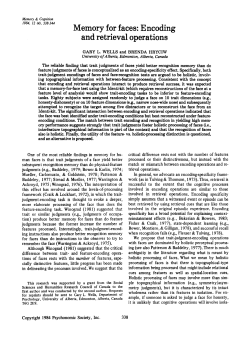 (1984). Memory for faces: Encoding and retrieval operations
