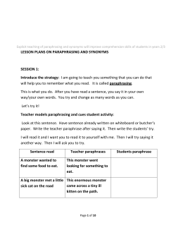 LESSON PLANS ON PARAPHRASING AND SYNONYMS SESSION