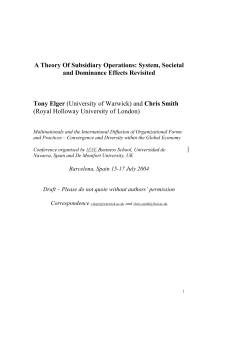 A Theory Of Subsidiary Operations: System, Societal and