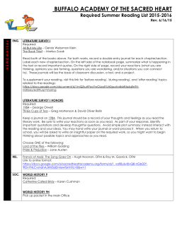 BUFFALO ACADEMY OF THE SACRED HEART Required Summer