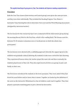 The explicit teaching of synonyms to Year Two students