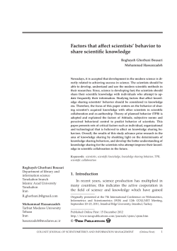 Factors that affect scientists` behavior to share scientific knowledge