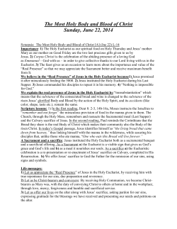 The Most Holy Body and Blood of Christ Sunday, June 22, 2014