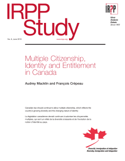Multiple Citizenship, Identity and Entitlement in Canada