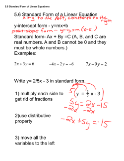 5.6 Standard Form of a Linear Equation y-intercept form