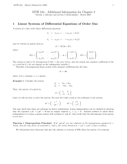 Handout on matrix exponential and systems of differential equations