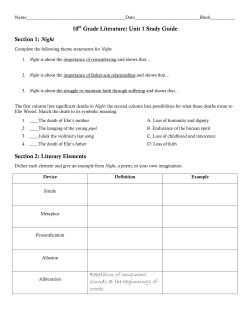 10th Grade Literature: Unit 1 Study Guide Section 1: Night Section 2