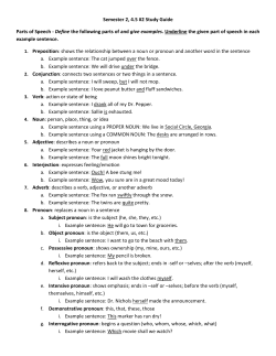 Semester 2, 4.5 #2 Study Guide Parts of Speech