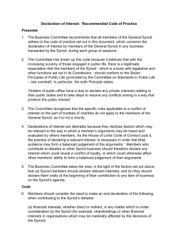 Declaration of Interest: Recommended Code of Practice Preamble 1