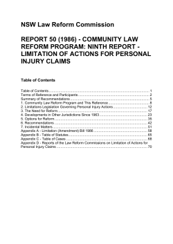 Limitation of Actions for Personal Injury Claims