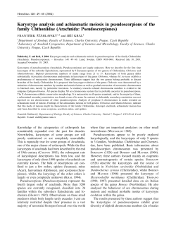 Karyotype analysis and achiasmatic meiosis in pseudoscorpions of
