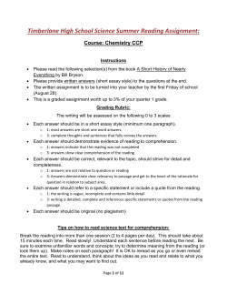 Timberlane High School Science Summer Reading Assignment: