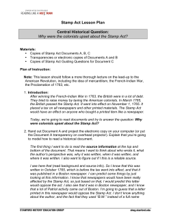 Stamp Act Lesson Plan Central Historical Question: Why were the